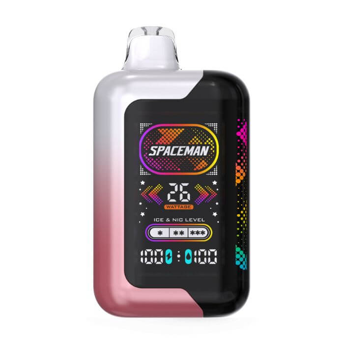 Spaceman vape device with digital display on a white background