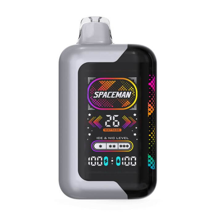 Spaceman vape device with digital display on a white background