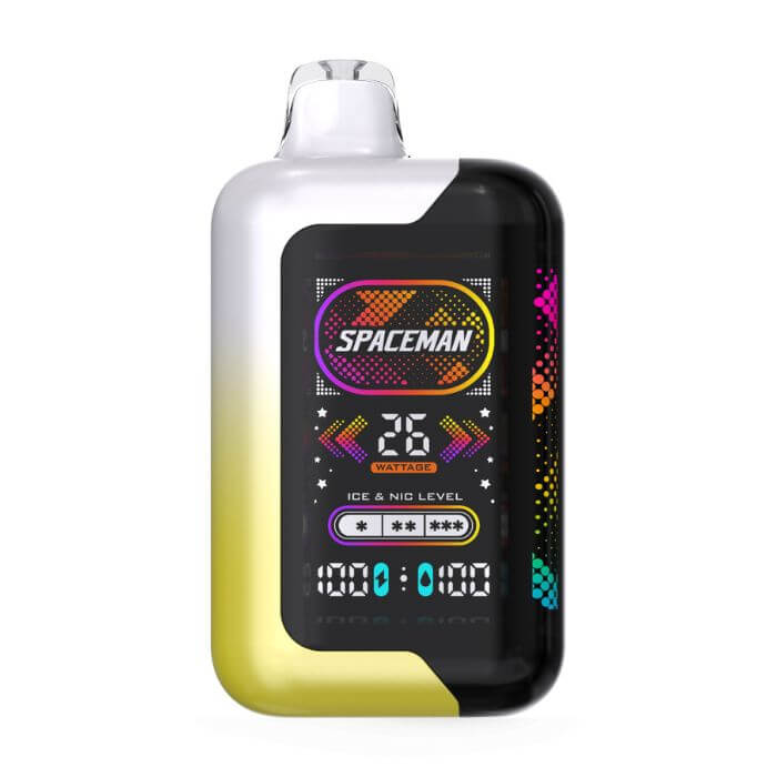 Spaceman vape device with digital display on a white background