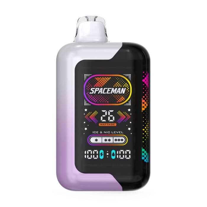 Spaceman vape device with digital display on a white background