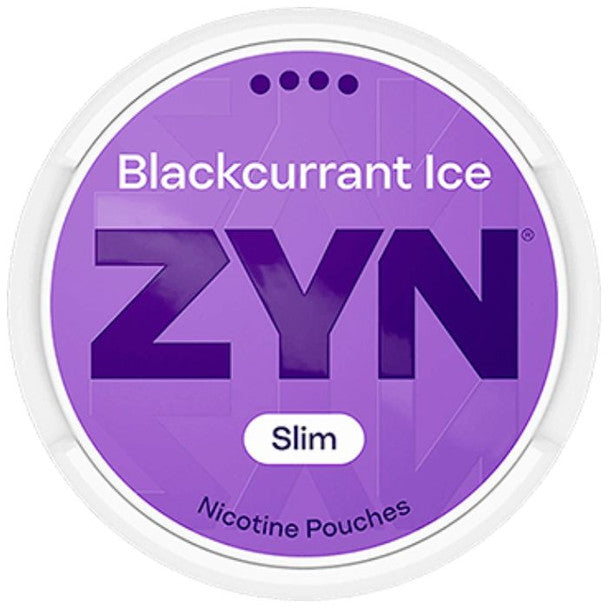 ZYN Blackcurrant Ice nicotine pouches packaging on a white background only vapez