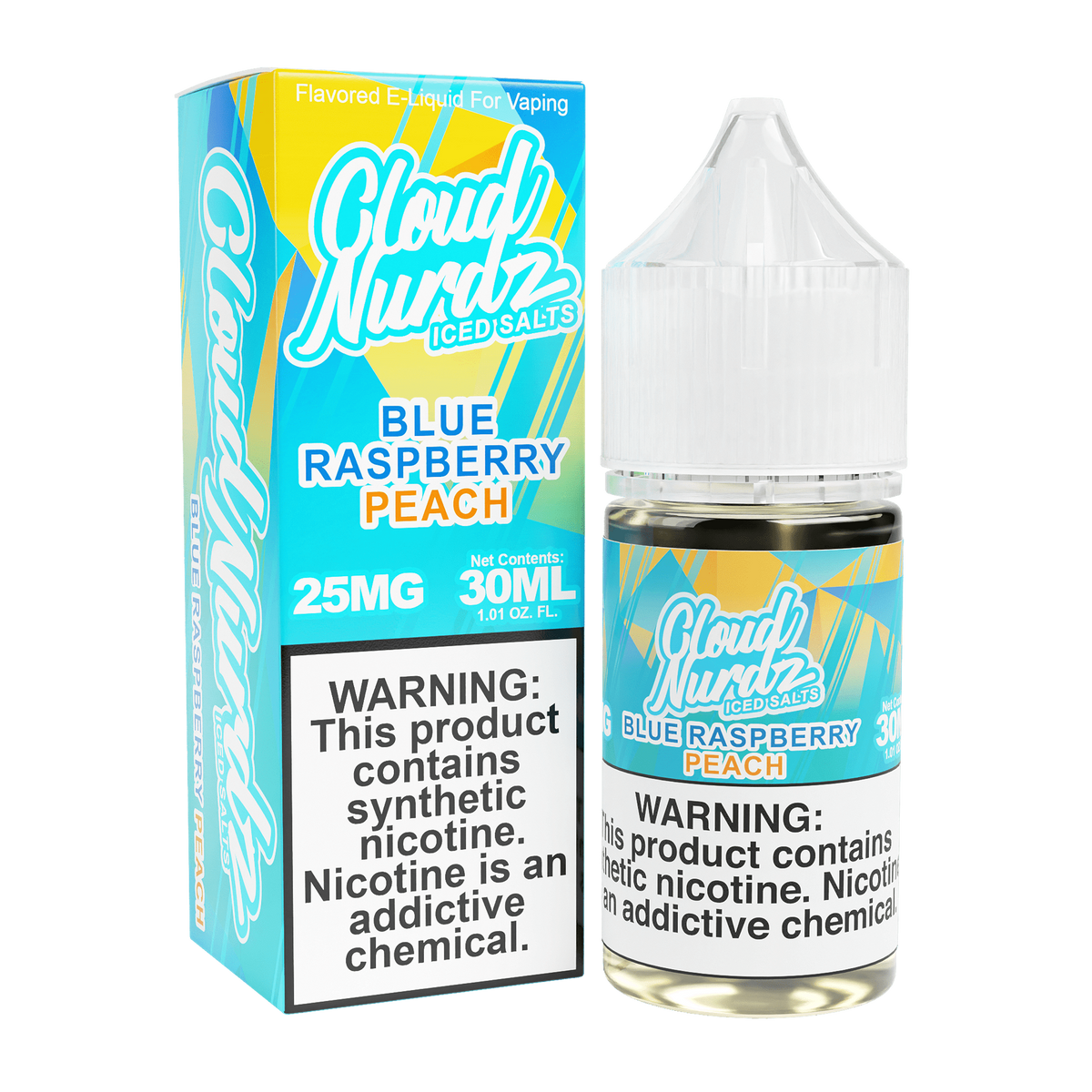 Cloud Nurdz Iced Nicotine Salts Blye Raspberry Peach