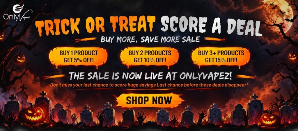 Halloween vape deals 2026 with vape products and up to 15% off at Only Vapez